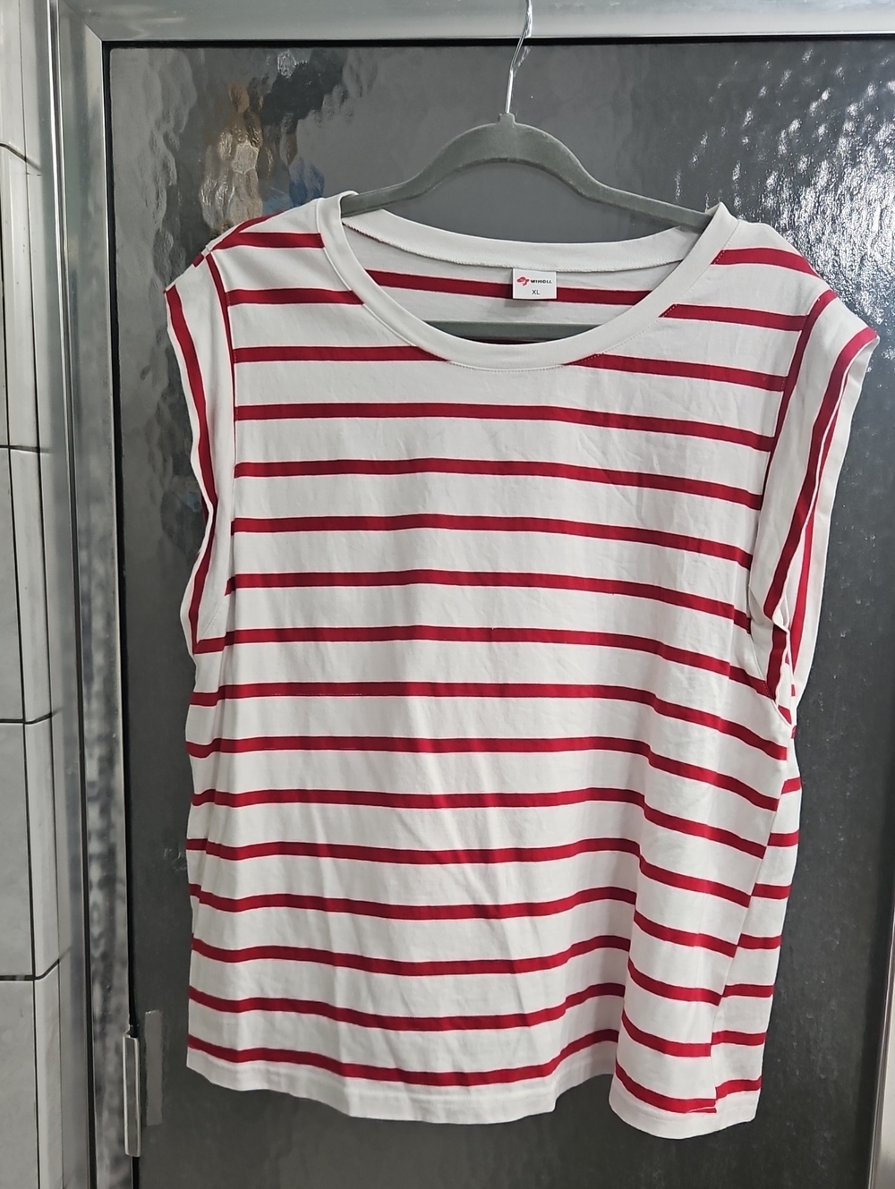 Red & White Striped Sleeveless Women’s Top